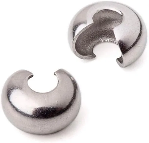 Vista 8 de 100 piezas de cubiertas de nudo de abalorio de crimpado con extremos de 3 mm (0.12 pulgadas) pequeñas de latón de cobre chapado en bronce antiguo