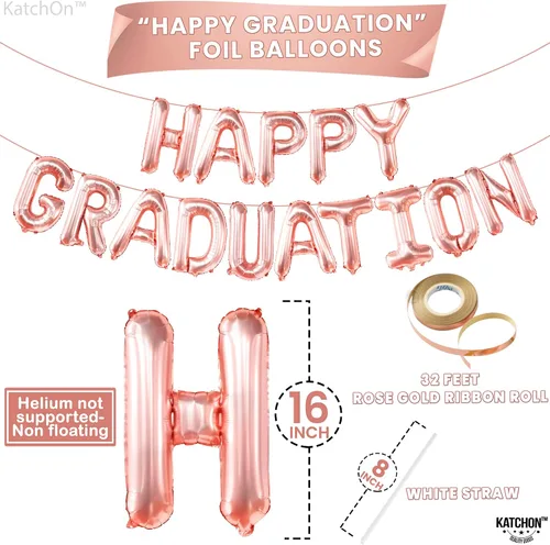 Vista 4 de Globos de feliz graduación de oro rosa – 16 pulgadas Globos de aluminio de graduación para decoraciones de feliz graduación 2026 Cartel de feliz