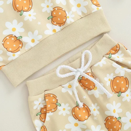 Vista 7 de Kayotuas Conjunto de camisa y pantalones de manga larga con cuello redondo para bebé, disfraz de calabaza, fantasma, calabaza, fantasma, camiseta