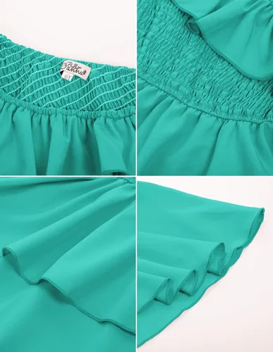 Vista 7 de Danna Belle Vestido de fiesta de verano para niñas, con un hombro, volantes, escalonado, ropa de regalo, tallas 5-14