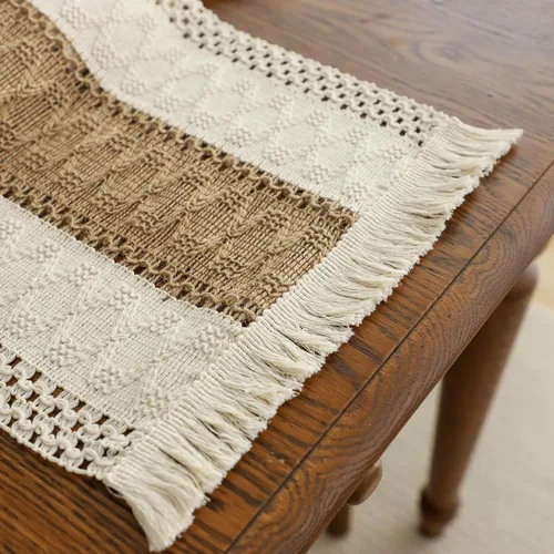 Vista 9 de Simple&Opulence - Camino de mesa de macramé estilo bohemio - 12 x 60 pulgadas, camino de mesa de algodón estilo granja con bordes trenzados