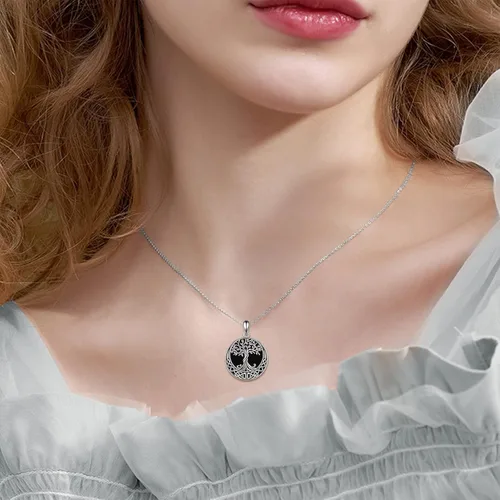 Vista 87 de ONEFINITY Collar de plata de ley 925 con diseño de árbol de la vida con colgante de nudo celta de concha de abulón para mujer