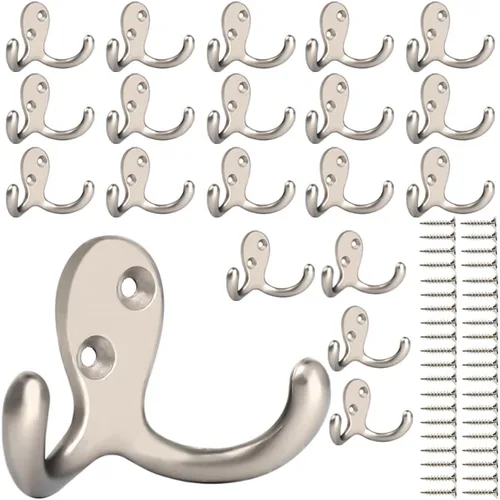 Vista 8 de IBosins 10 unidades de ganchos resistentes de doble punta para colgar en la pared con 20 tornillos, ganchos dobles retro para abrigo, bufanda