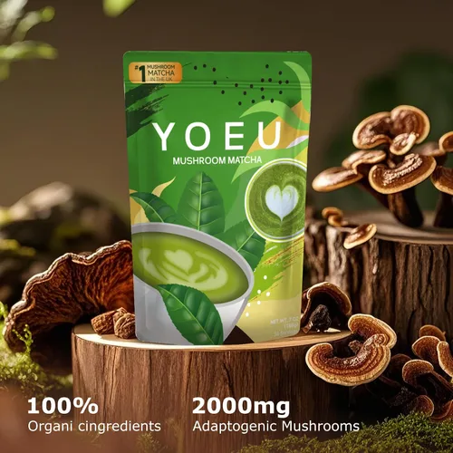 Vista 4 de 6.35 oz, polvo orgánico de hongos matcha, matcha japonés y 12 ingredientes naturales, café instantáneo, polvo con leche, alternativa al café