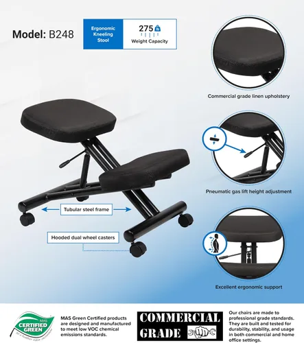 Vista 3 de Boss B248 taburete ergonómico para rodilla - Color negro, Metal Madera, Negro
