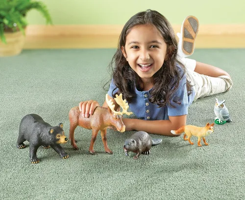Vista 2 de Animales del bosque grandes de Learning Resources - Habilidades motoras finas para niños, figuras escolares para niños, Montessori para niños