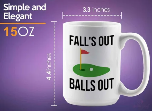 Vista 5 de Taza de café de golf de 15 onzas, color blanco, Fll's Out Ball's Out, campo de golf, juego de Birdie Putt, club de golf, carrito de juego Outoor