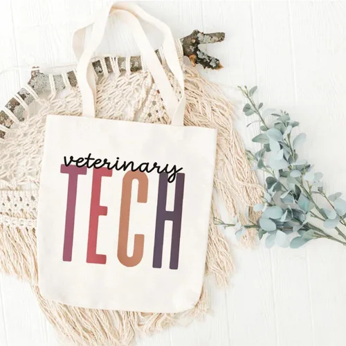 Vista 3 de Vet Tech - Bolsa de lona para mujer, bolsas de compras para técnicos veterinarios, bolsas reutilizables para comestibles, bolsas ecológicas