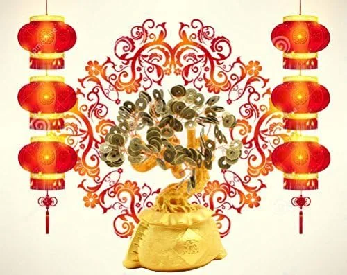 Vista 3 de We Pay Your Sales Tax Gran árbol del dinero de Feng Shui de 9 pulgadas, moneda de oro, moneda de oro, bolsa de fortuna, estilo bonsái, Feng Shui