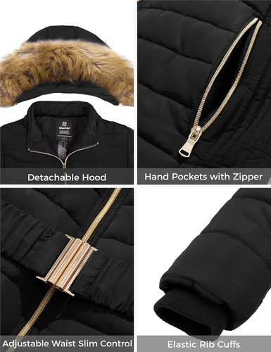 Vista 6 de Wantdo Abrigo largo de invierno con capucha para mujer, cálido e impermeable
