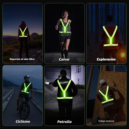 Vista 7 de LED Reflective Running Vest - Light Up With 3 Modes, Rechargeable Night Gear for Runners - Safety Belt for Women Men Verde