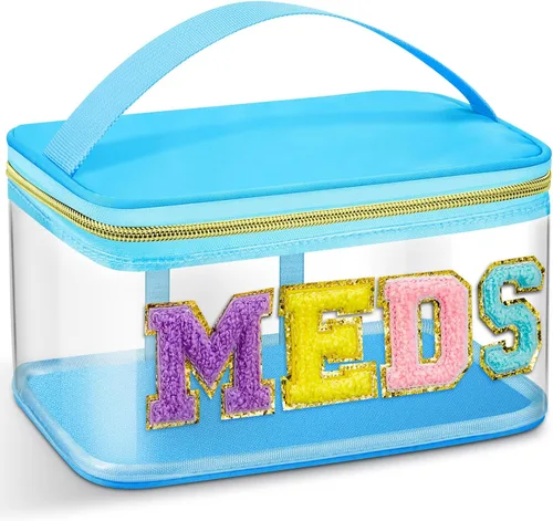 Vista 16 de Geetery Bolsa de Letras de Chenilla, Estuches de Viaje Meds Cheer Regalos para Porristas Bolsa de Cosméticos Maquillaje de Nylon Portátil Preppy