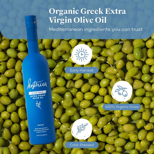 Vista 4 de Kosterina - Aceite de oliva virgen extra orgánico para uso diario, AOVE griego de cocción a alta temperatura, hecho de aceitunas Koroneiki 100%