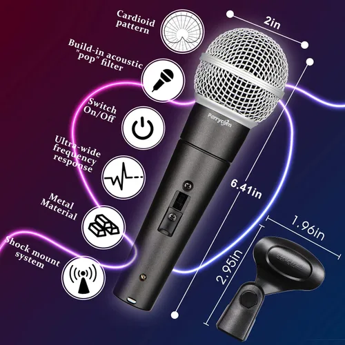 Vista 2 de Perrycom Micrófono vocal dinámico profesional con interruptor de encendido y apagado, micrófono de metal cardioide de mano para cantar, compatible