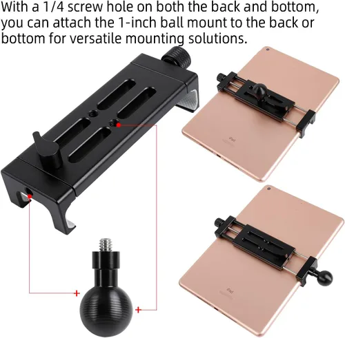 Vista 6 de Soporte para tablet de automóvil de aluminio con base de taladro resistente, compatible con iPad Pro Mini de 4.7 a 15 pulgadas, tabletas Samsung