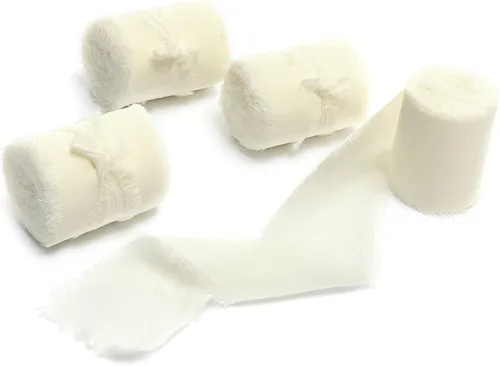 Vista 15 de 4 rollos de 1 pulgada de ancho x 5 yardas de largo, cinta de gasa con flecos hecha a mano, de chifón y seda, con bordes deshilachados