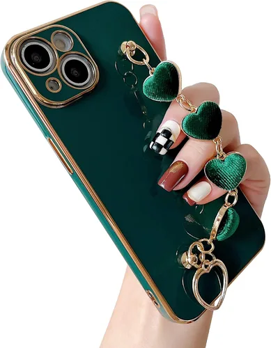 Vista 11 de Caseative Funda para iPhone 13 Pro Max, correa de muñeca con corazón chapado en amor, pulsera de cadena, funda suave para mujeres y niñas