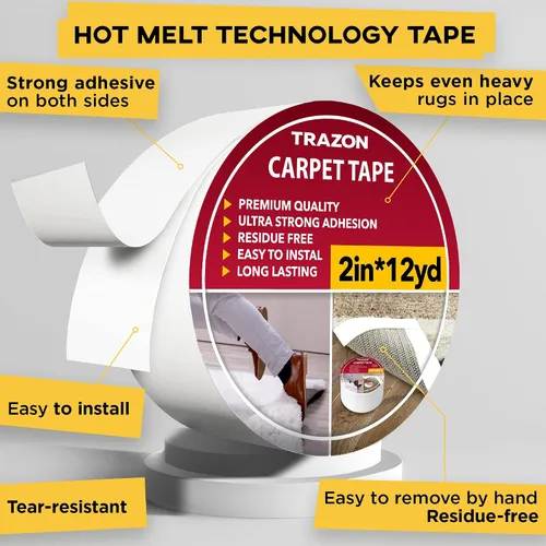 Vista 2 de Trazon - Cinta adhesiva de doble cara para alfombras, suelo de madera dura y alfombras de área, cinta adhesiva fuerte y extraíble, cinta adhesiva