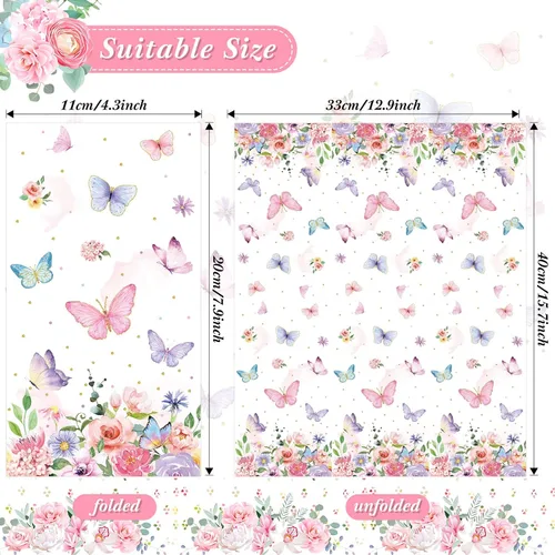 Vista 2 de 100 servilletas de mariposa rosa para fiestas, toallas de papel desechables coloridas para jardín, primavera, verano, flores y mariposas, toallas