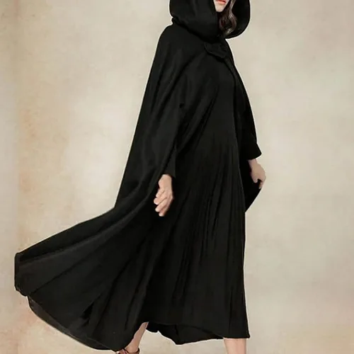 Vista 4 de Gabardina larga gótica para mujer, capa larga para otoño e invierno, bata, mezcla de lana, capa con capucha, capa larga