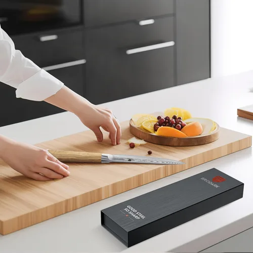 Vista 6 de Cuchillo de pelar de Damasco de 5.5 pulgadas: cuchillo profesional japonés con mango de madera de olivo, cuchillo para tallar frutas ultra afilado