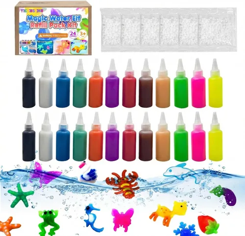 Vista 9 de Kit de recambio de 24 botellas de gel para manualidades, elfo de agua mágico, fabricante de juguetes para días lluviosos y lazos familiares, regalo
