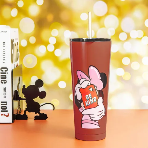 Vista 3 de Zak Designs Disney Minnie Mouse - Vaso de viaje de acero inoxidable con aislamiento al vacío con tapa a prueba de salpicaduras, incluye popote