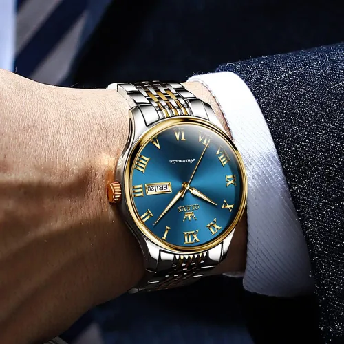 Vista 4 de OLEVS Relojes automáticos para hombre, cuerda automática, mecánico, de lujo, vestido de pulsera, acero inoxidable, impermeable, luminoso, fecha