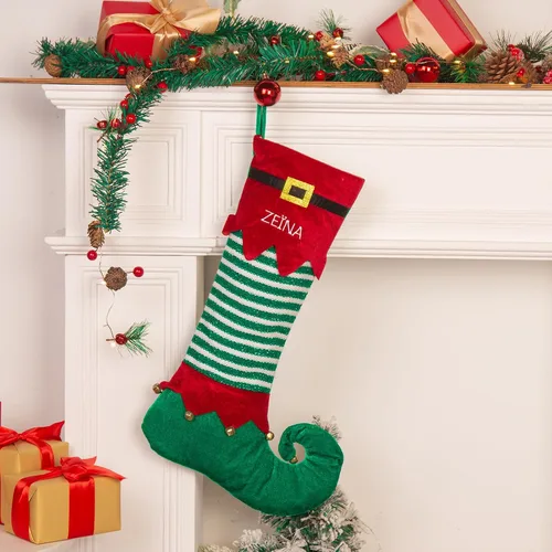 Vista 2 de Medias de Navidad personalizadas con nombre de la familia, calcetín de Navidad de 19 pulgadas, para niños, vacaciones familiares, calcetines grandes