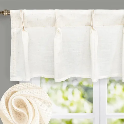 Vista 9 de DriftAway Cenefa plisada para ventana de cocina, cenefa de lino sintético con textura de color beige sólido para sala de estar, cenefa de lino