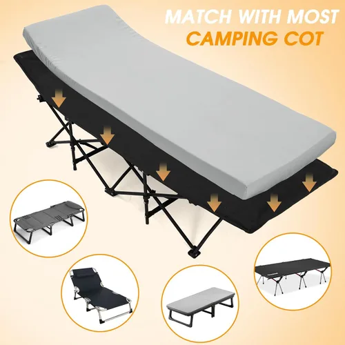 Vista 5 de CYMULA Colchón para Catre de Campamento de 2 pulgadas, Almohadilla para Dormir de Espuma Viscoelástica, Suave, Cálido, Antideslizante, Cubrecolchón