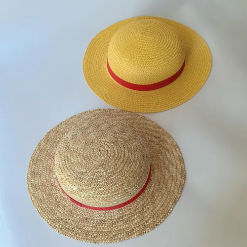 Vista 5 de Sombrero de paja Luffy, sombrero de paja de cosplay para fiesta de disfraces de Halloween, pajitas amarillas con sombreros de sol de cuerda