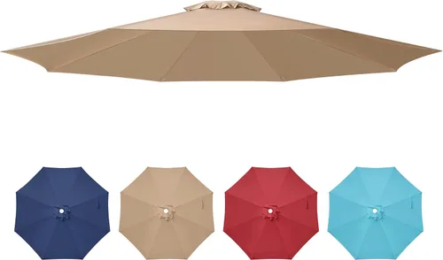 Vista 38 de YSSOA Sombrilla de patio de 9 pies con 8 varillas resistentes, color beige