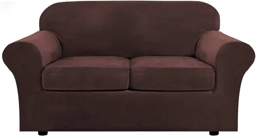 Vista 34 de Funda de terciopelo de lujo con fundas de cojín de asiento separadas, funda de sofá de alta elasticidad, fundas de sofá de felpa ultra suave, Marrón
