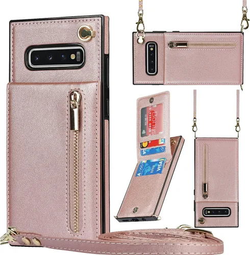 Vista 24 de Funda para teléfono Samsung Galaxy S9 con correa cruzada, tarjetero de cuero, con cordón, ranuras de crédito, cierre magnético, accesorios para Negro