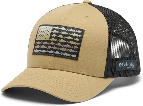 Vista 13 de Columbia Snapback de malla con bandera de pez PFG Negro y piedra oscura.