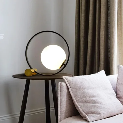 Vista 4 de Globe - Lámpara de mesa de noche, moderna lámpara de mesa de noche de cristal de mediados de siglo, lámpara de escritorio dorada para dormitorio, 1