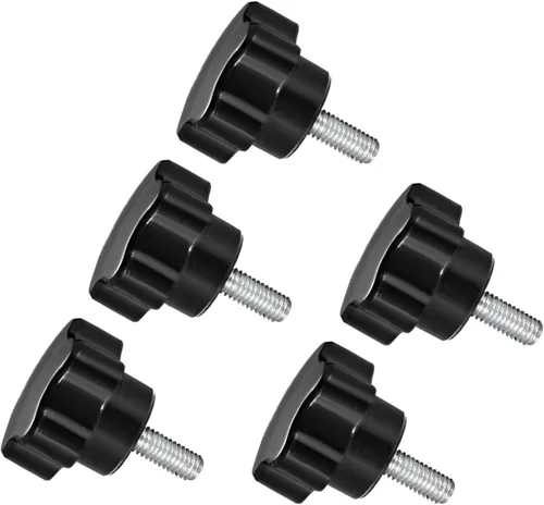 Vista 8 de Perillas de sujeción de estrella, rosca macho M5 x 2.756 in, cabeza de 0.925 in, mango de tornillo de pulgar de plástico, perno roscado negro