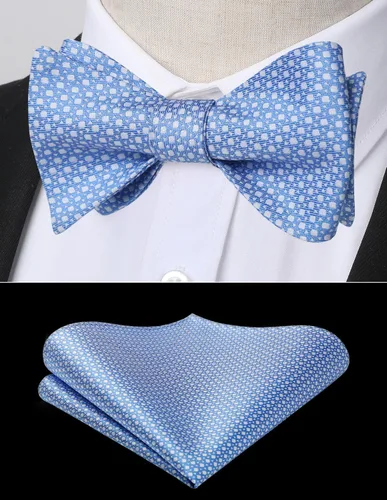 Vista 89 de HISDERN Pajaritas para hombre, diseño de lunares, corbatín y bolsillo cuadrado, clásico, esmoquin de negocios, boda, pajaritas, pañuelo