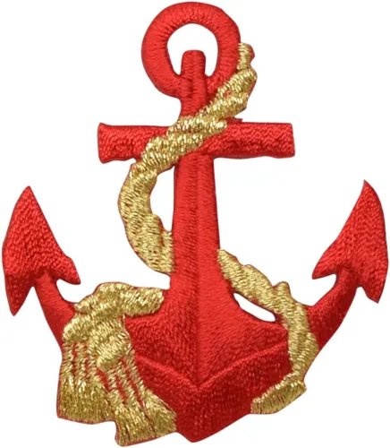 Vista 8 de Ancla, náutico, marinero, bordado, parche para planchar (ancla dorada, cuerda plateada)