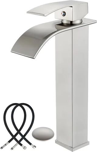 Vista 10 de Midanya Grifos altos de lavabo de cascada para lavabo, lavabo, lavabo de una sola manija, 1 agujero, moderno, con mangueras de drenaje emergentes