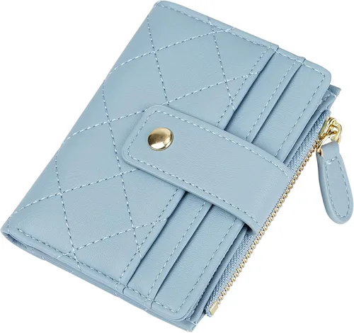 Vista 64 de Cartera de cuero para mujer, pequeña, compacta, plegable, con bolsillo para monedas con cremallera