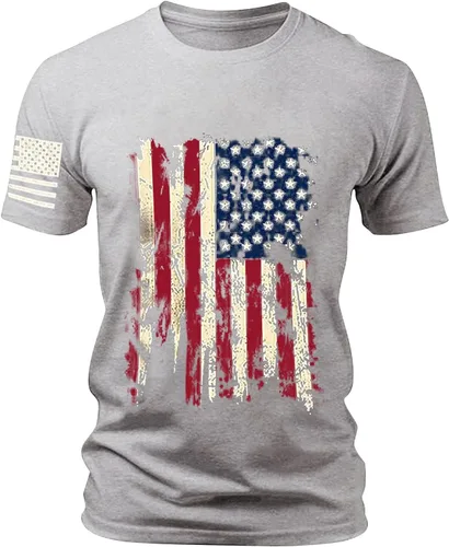 Vista 13 de Mens America Flag Retro T-Shirts Memorial Day 4th July Holiday Casual Short Sleeve Tops Muscle Fit USA Athletic Tees