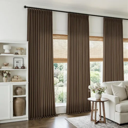 Vista 10 de TWODRAPES Juego de 2 paneles de cortinas plisadas de lino de 96 pulgadas de Avena