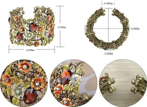 Vista 5 de Alilang Brazalete inspirado en antigüedades con jardín de flores y estrás