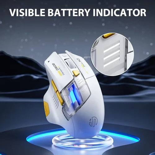 Vista 4 de INPHIC A9 Explorer - Ratón Bluetooth, modo dual Bluetooth 5.0/2.4G, 2400 DPI, indicador de batería visible, mouse RGB para portátil, color blanco