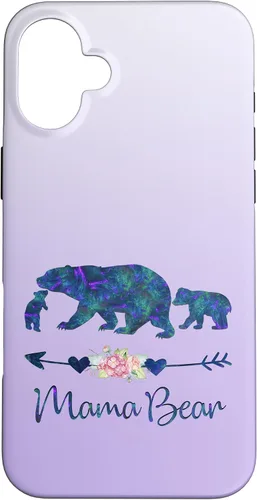 Vista 23 de Teal Blue Purple Floral Mama Bear and Two Cubs Silver Purple Case for iPhone 17