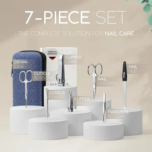 Vista 3 de Set de manicura Solingen hecho en Alemania - Kit exclusivo de 7 piezas de cortauñas para dedos de manos y pies para mujeres y hombres en estuche