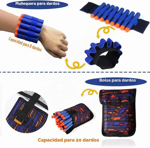 Vista 4 de Kit de chaleco táctico para niños para pistolas Nerf de la serie N-Strike Elite, con 40 dardos de recarga, 2 clips de recarga, bolsa de dardos