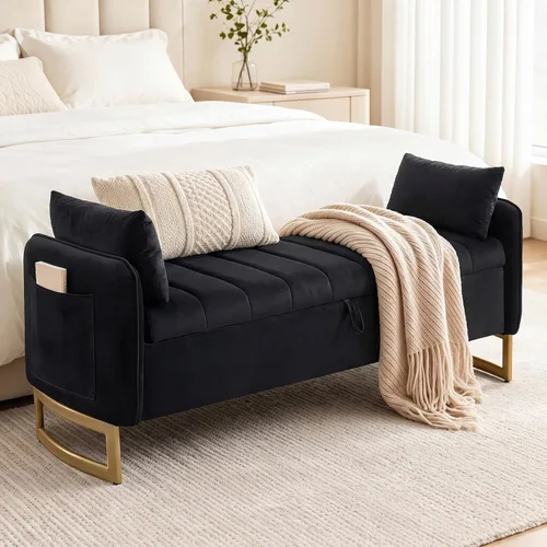 Vista 12 de Banco de almacenamiento para el extremo de la cama, bancos otomanos de Negro